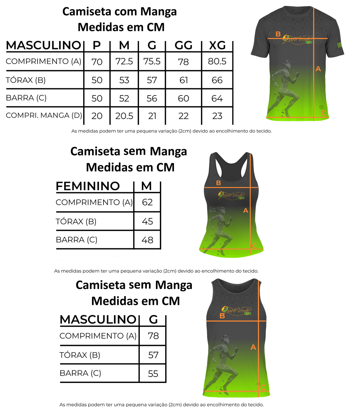 Tamanho Camisetas