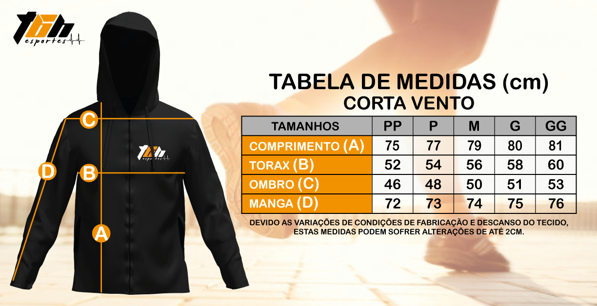 TBH Esportes - Medidas Corta Vento Nova