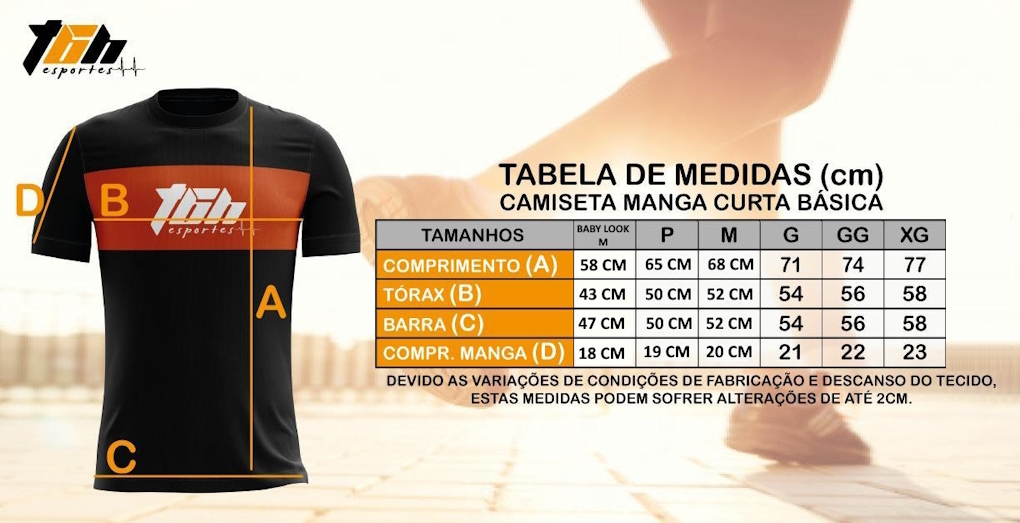 TBH Esportes - Medidas Camiseta Padrão - Ecco